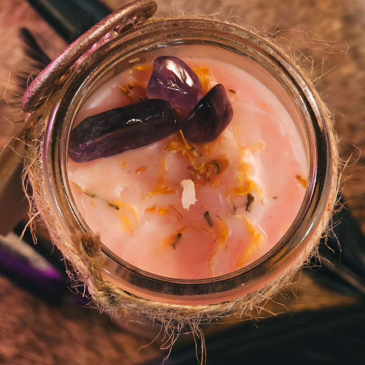Self Love 7-Day Candle – Unscented with Amethyst & Rose Petals for Compassion, Healing, and Confidence