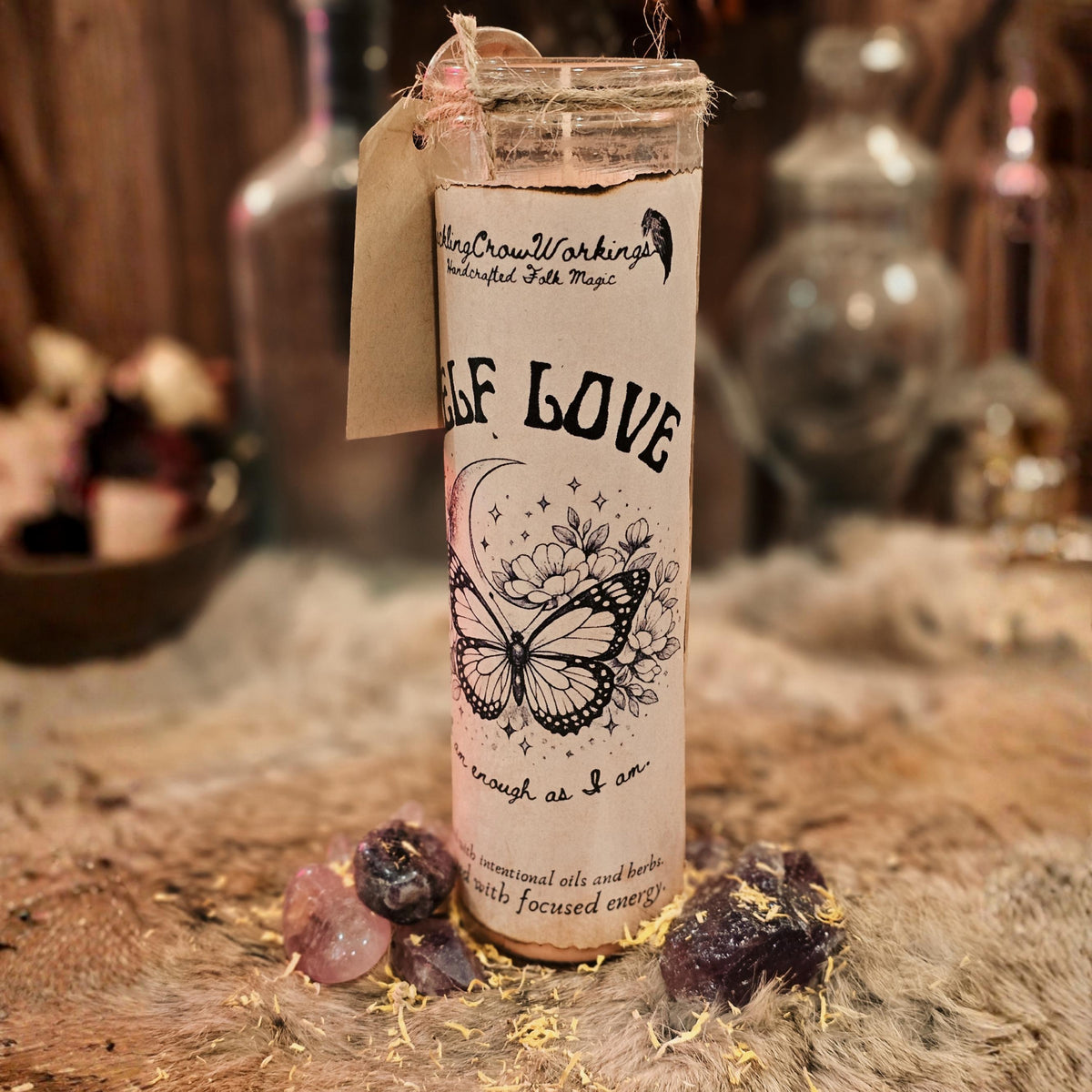 Self Love 7-Day Candle – Unscented with Amethyst & Rose Petals for Compassion, Healing, and Confidence