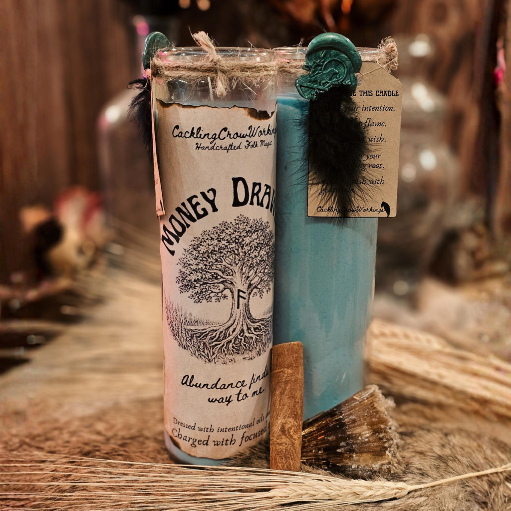 Money Drawing 7-Day Candle – Unscented Handcrafted Folk Magic for Prosperity, Abundance, & Financial Success